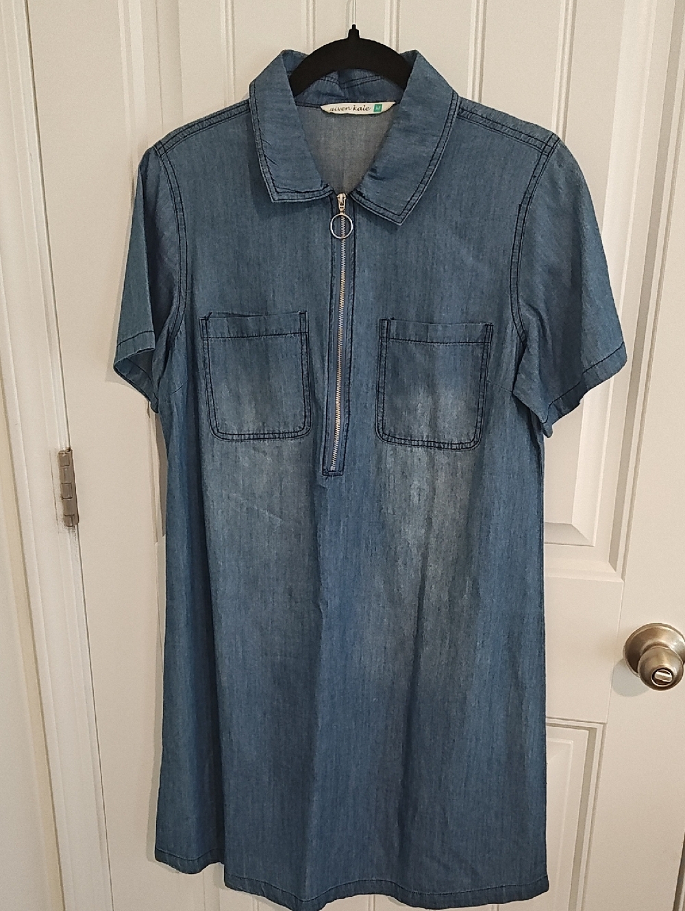 Given Kale Chambray Half-Zip Shirt Dress - Blue Medium